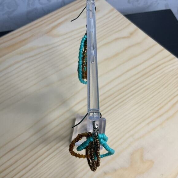 Teardrop Beaded Earrings With Turquoise & Brown Beads Boho Style Dangle Earrings - Picture 2 of 4